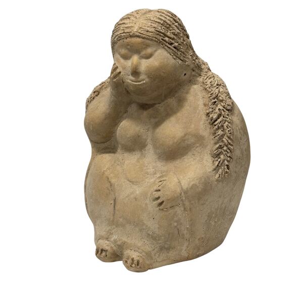 Primitive Folk Art Clay Sculpture Vintage Style Pottery Statue Approx. 10" - Picture 1 of 10